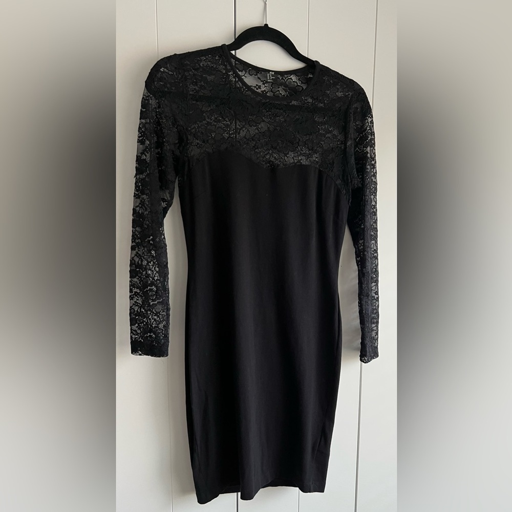 Black Lace Long Sleeve Dress | M